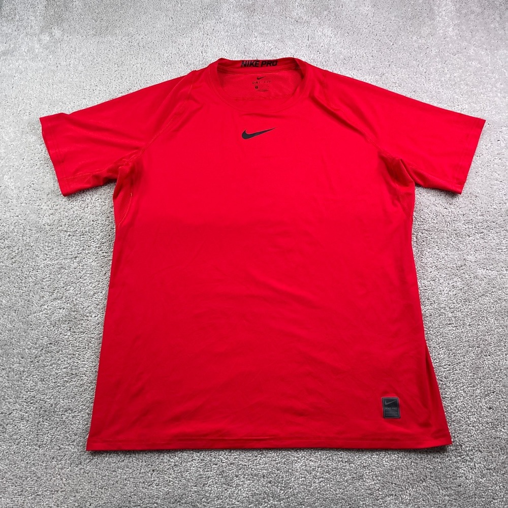 Nike Pro Shirt Mens XL Red Short Sleeve Performance Dri Fit Moisture Wicking